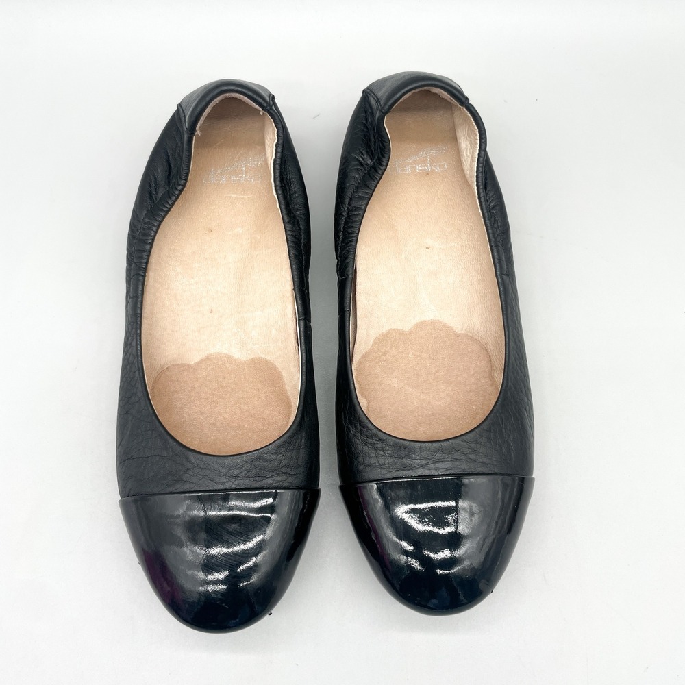Dansko Womens 40 9.5 Lisanne Ballet Flats Black Patent Leather Cap Toe Office